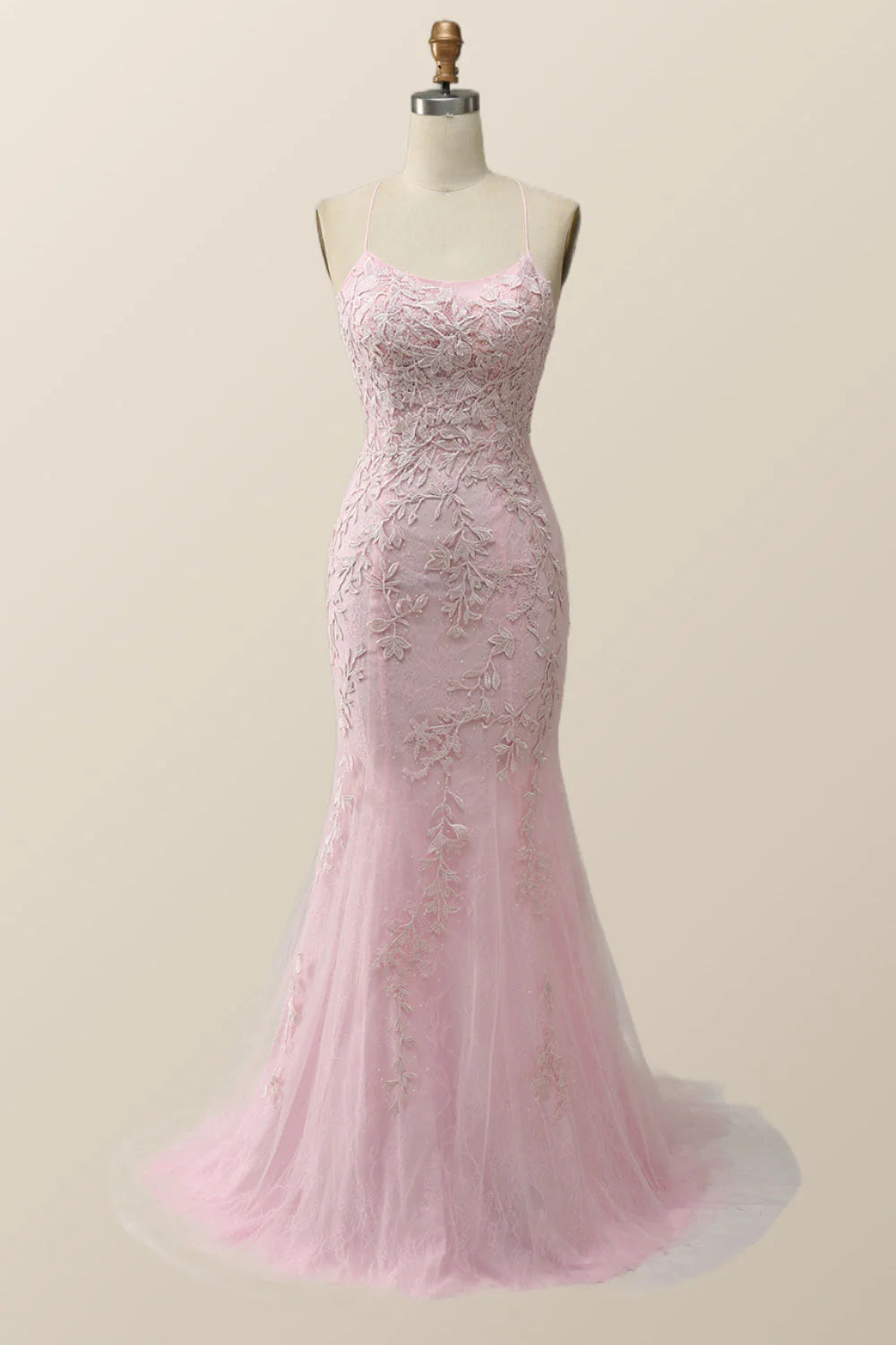 Yellow Mermaid Lace Appliques Long Formal Dress