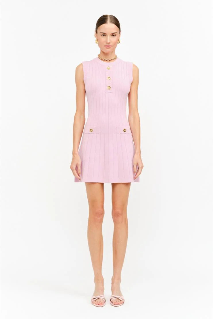 Carly Gold Buttons Knit Mini Dress - Pink