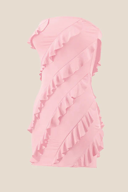 Strapless Coral Ruffled Bodycon Short Dress