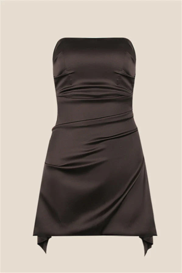 Strapless Navy Blue Ruched Short Dress