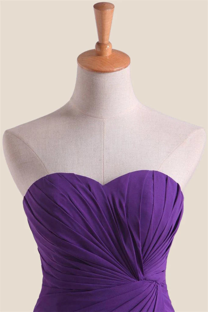 Strapless Purple Chiffon Twist Fitted Dress