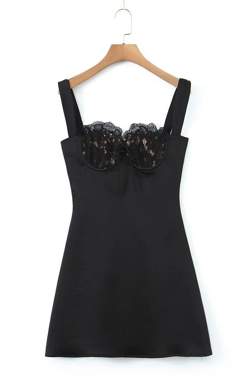White Satin and Lace Short Dress