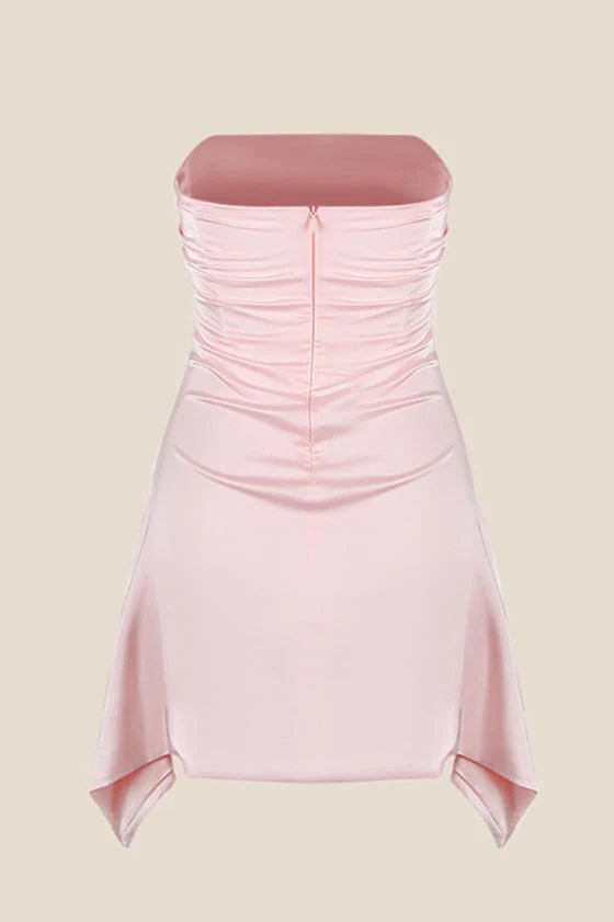 Strapless Yellow Ruched Short Dress