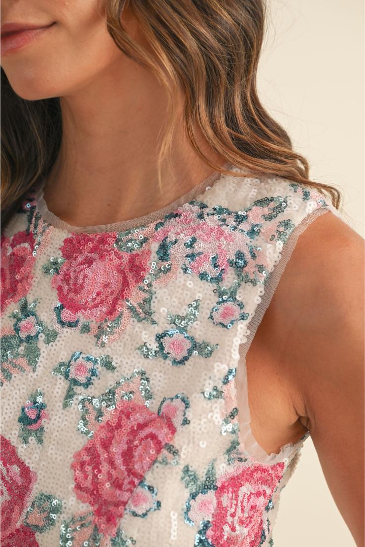 Charlotte Floral Sequin Midi Dress
