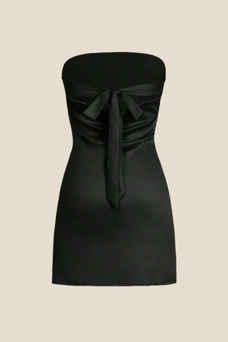 Strapless Sage Green Back Tie Short Dress