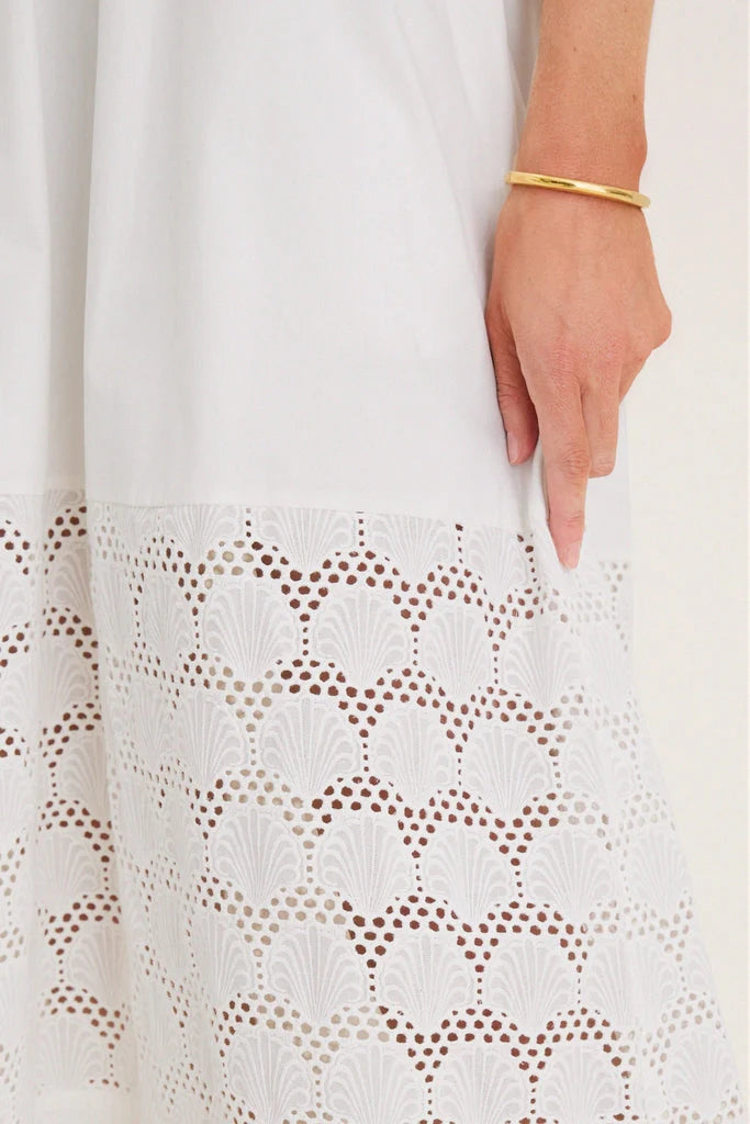 White Smocked Seashell Embroidery Harbor Dress