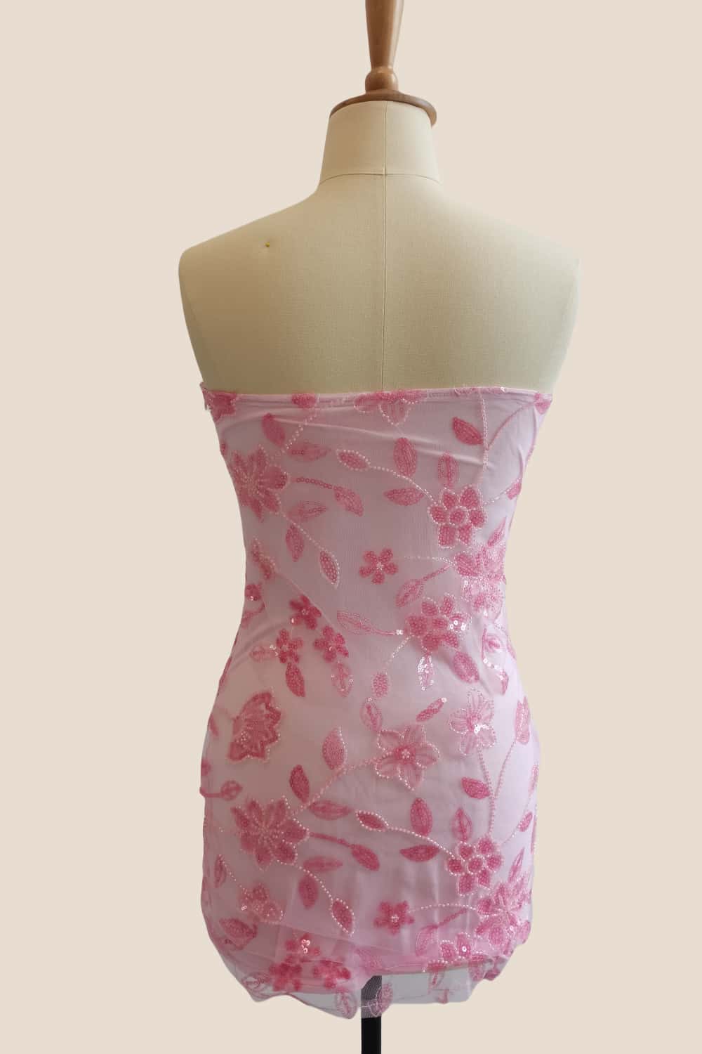 Strapless Pink Beaded Flowers Tight Short Dress