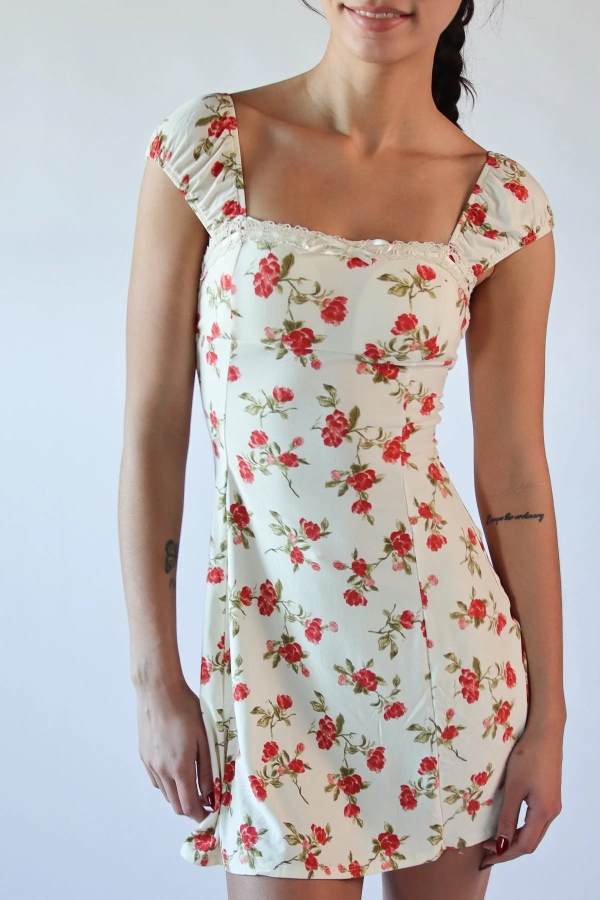 Floral Lace Trim Mini Dress