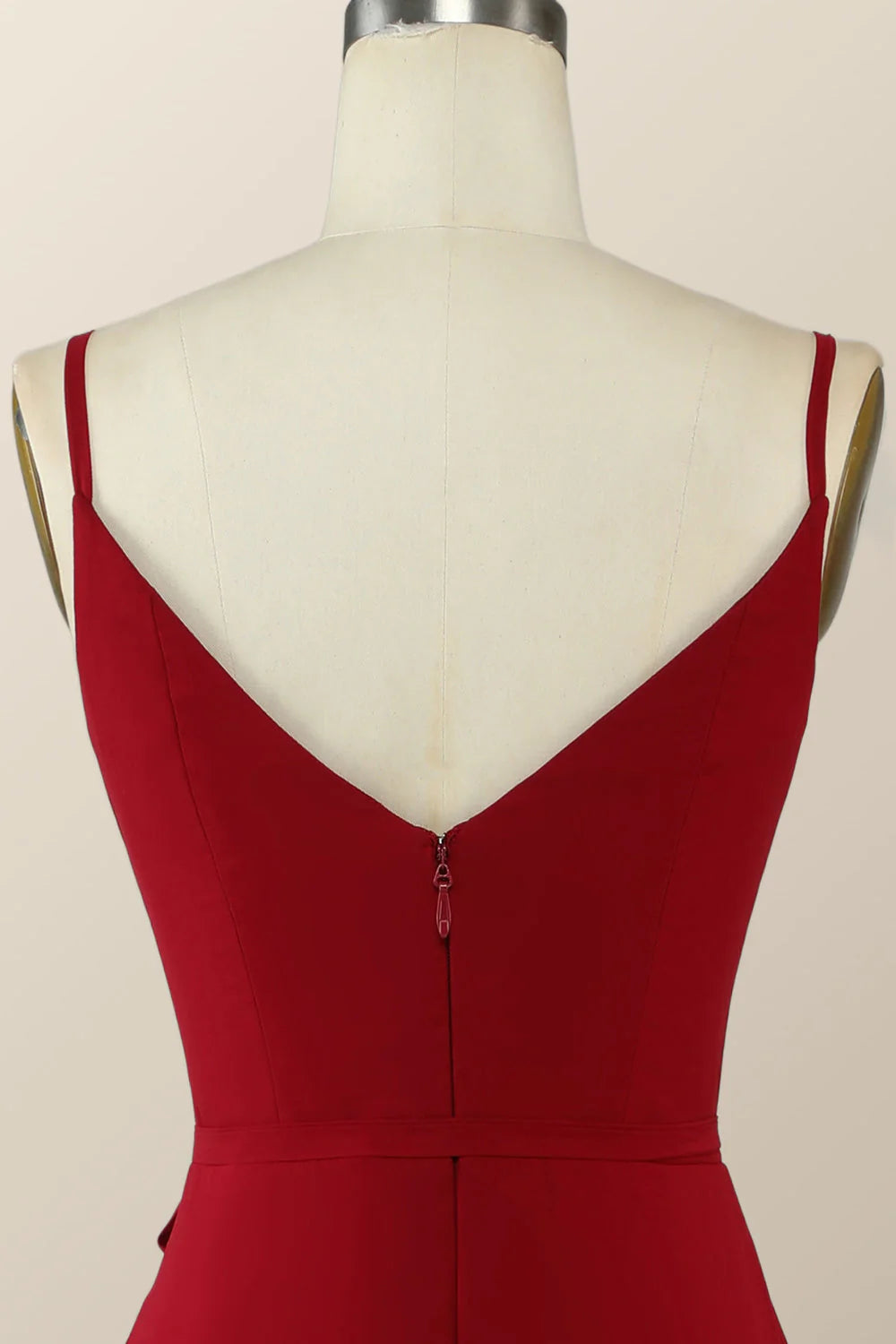 Wine Red Chiffon Wrap Ruffle Long Bridesmaid Dress