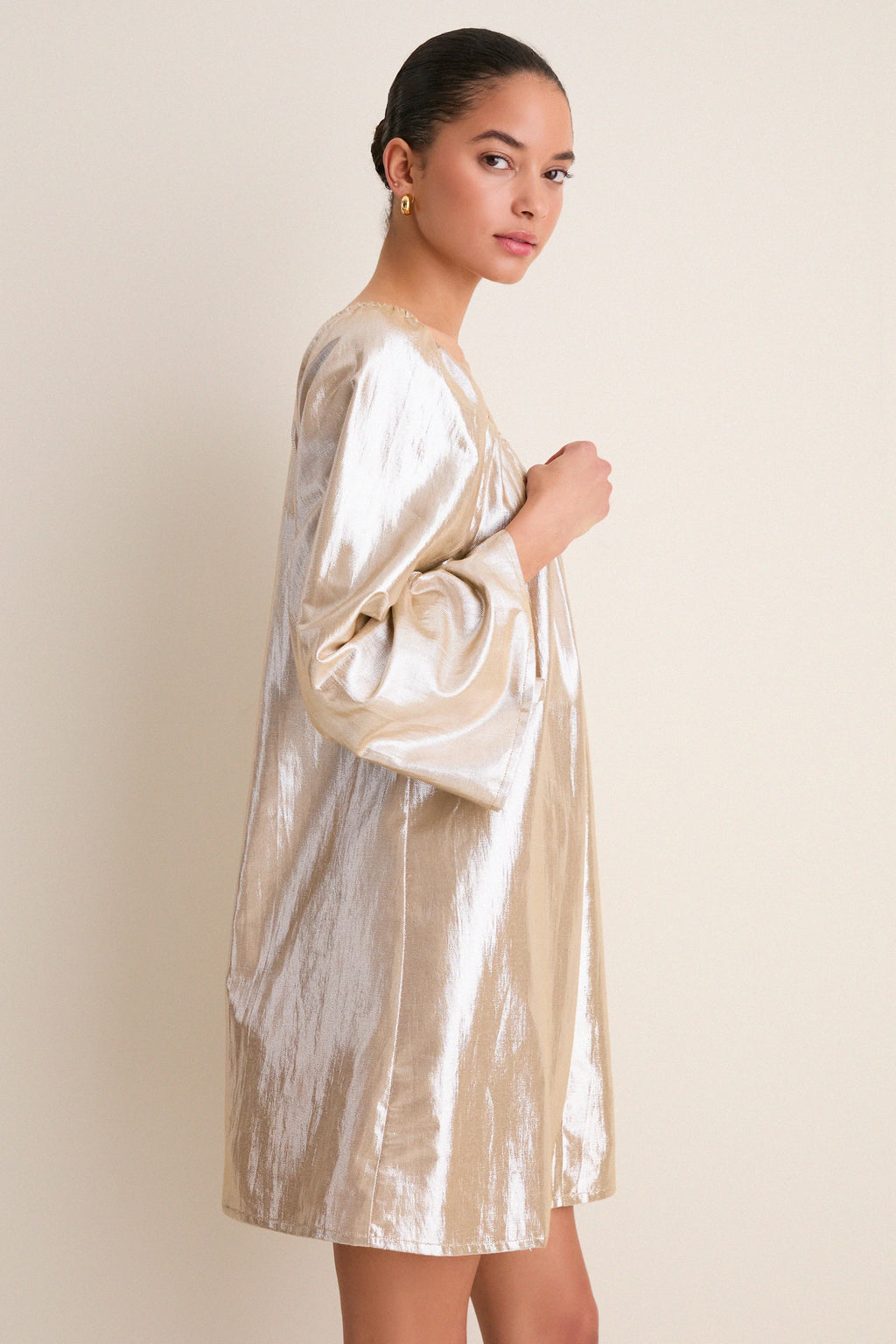 Gold Metallic Claudine Mini Dress