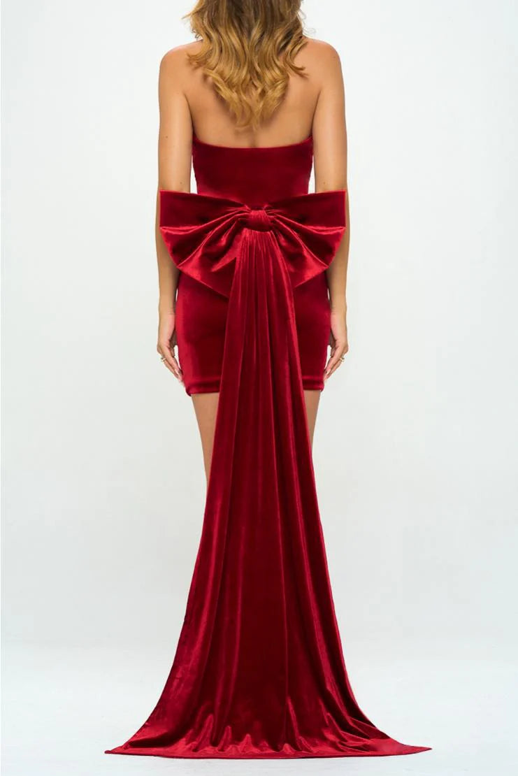 Mrs. Showstopper Velvet Bodycon Mini Dress - Red