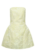 Yellow Jacquard Bow Strapless Mini Dress