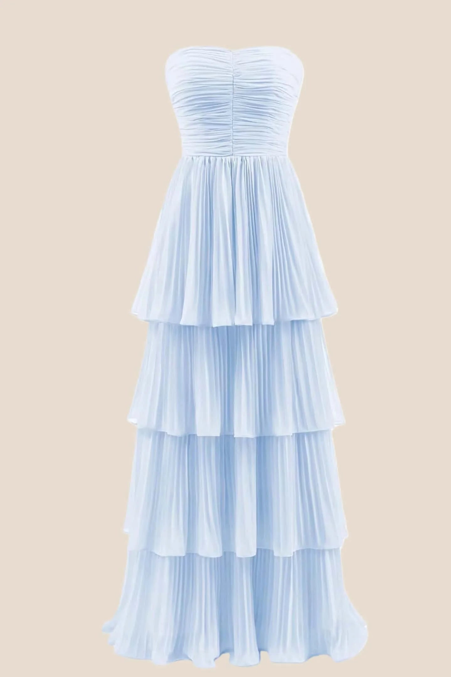 Yellow Chiffon Pleated A-line Tiered Maxi Dress