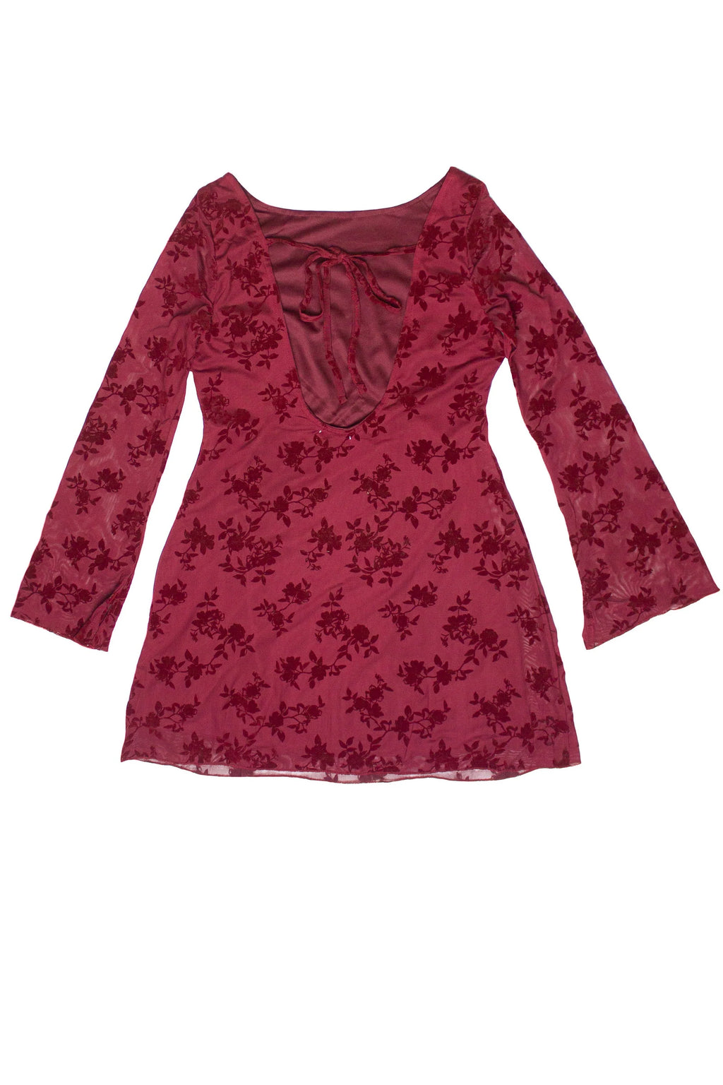 Floral Flocked Mesh Long Sleeve Mini Dress