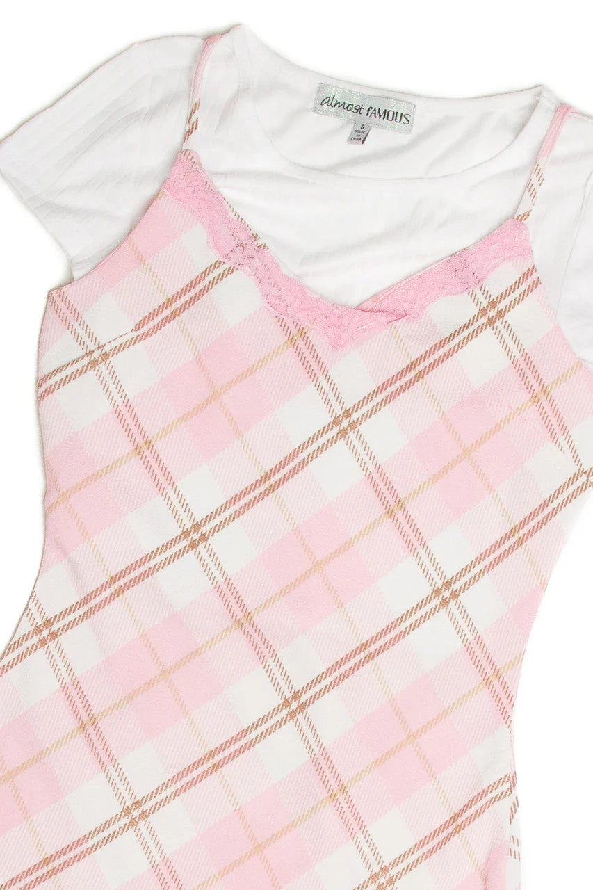 Two Piece Tee & Plaid Cami Dress