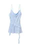 Light Blue Cowl Neck Ruffle Dress