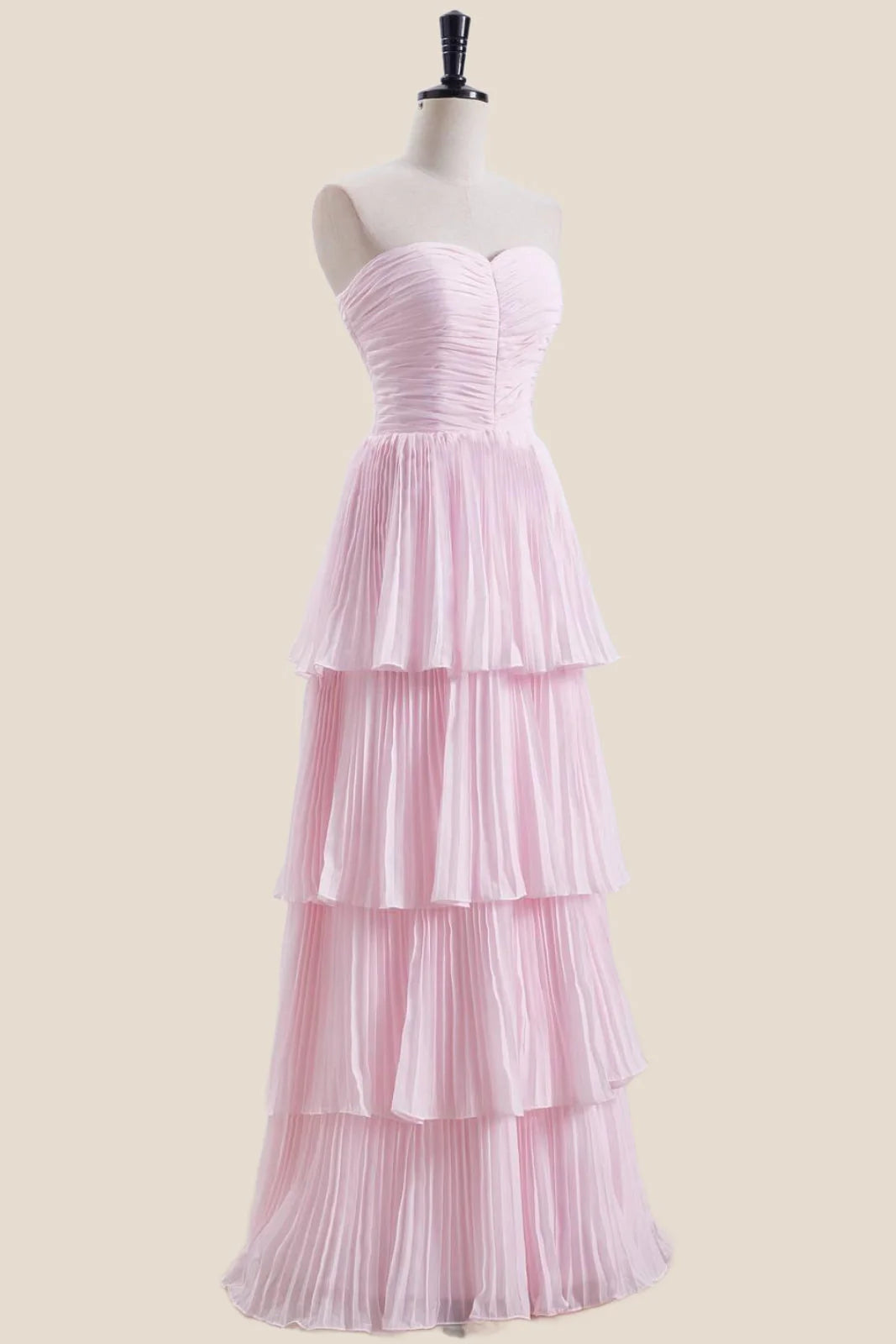 Strapless Light Blue Pleated Tiered Long Party Dress