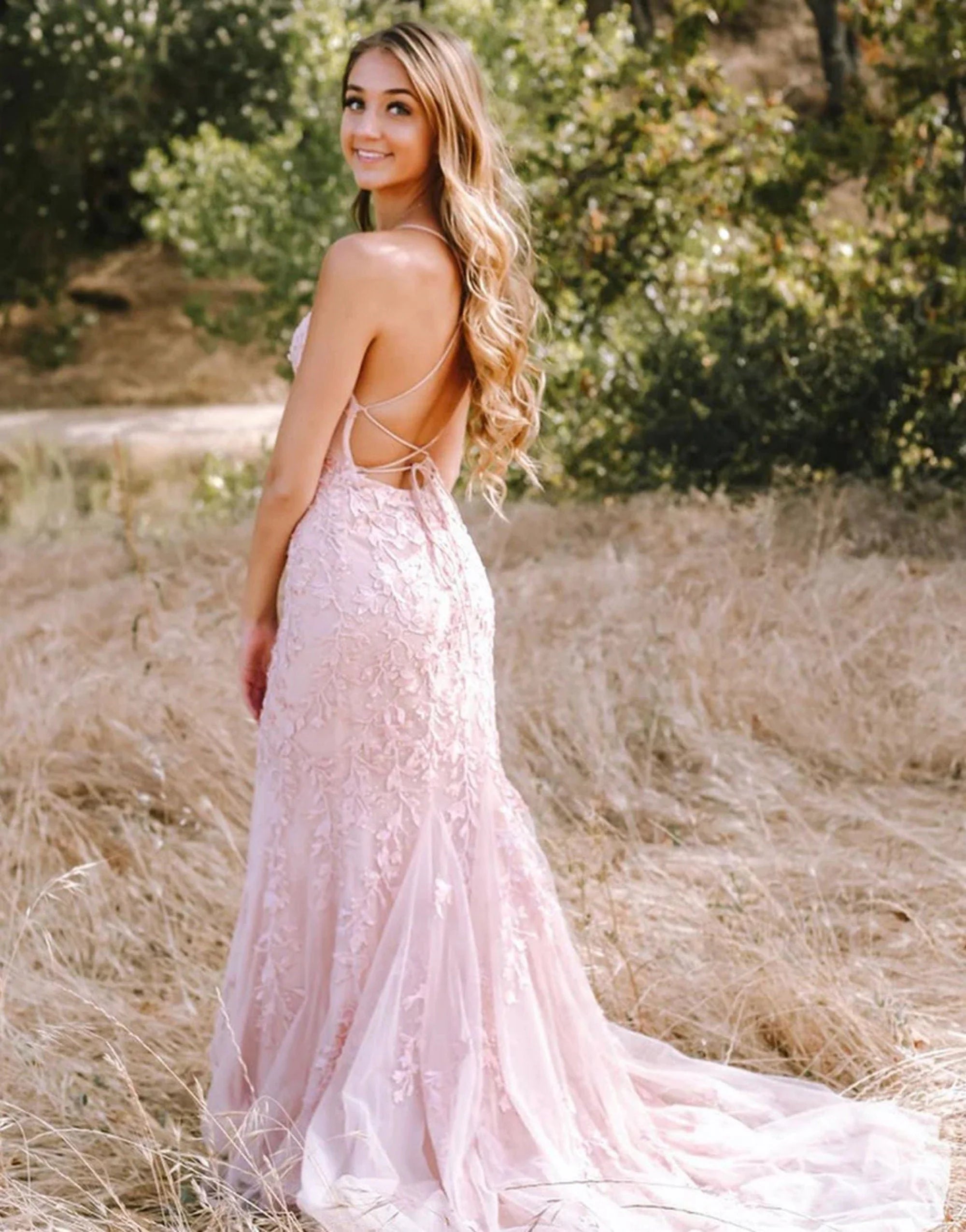 Yellow Mermaid Lace Appliques Long Formal Dress