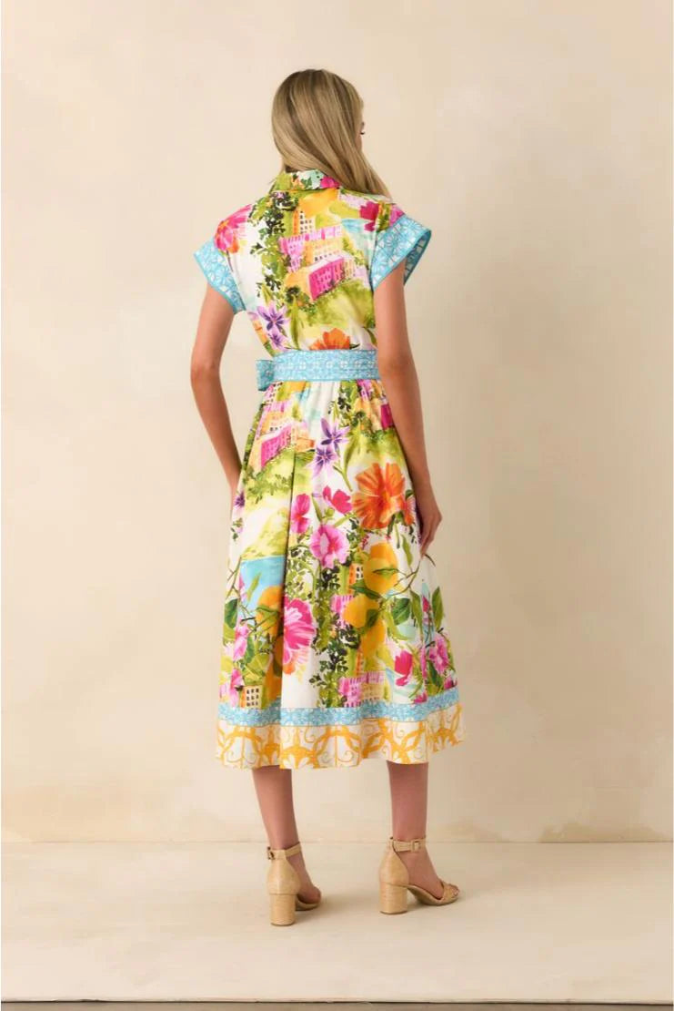 Sorrento Gardens Duo Printed Belted Midi Dress