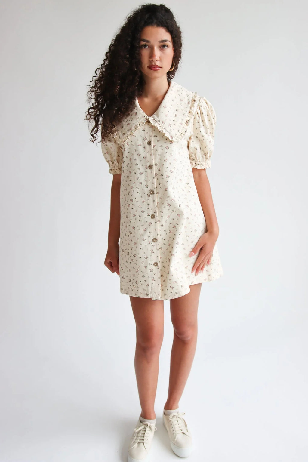 Floral Peter Pan Collar Denim Dress