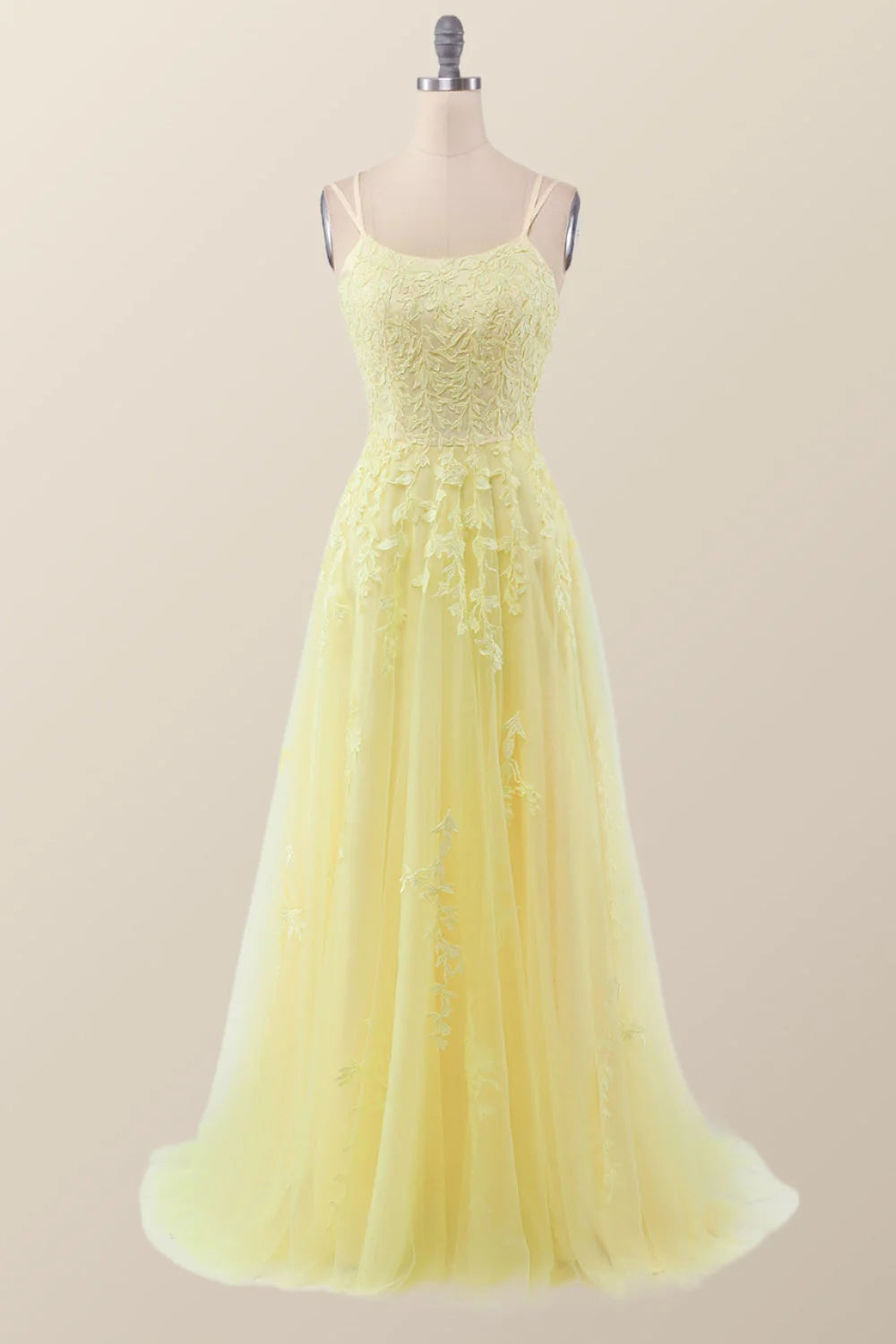 Lavender Lace Appliques A-line Long Formal Dress