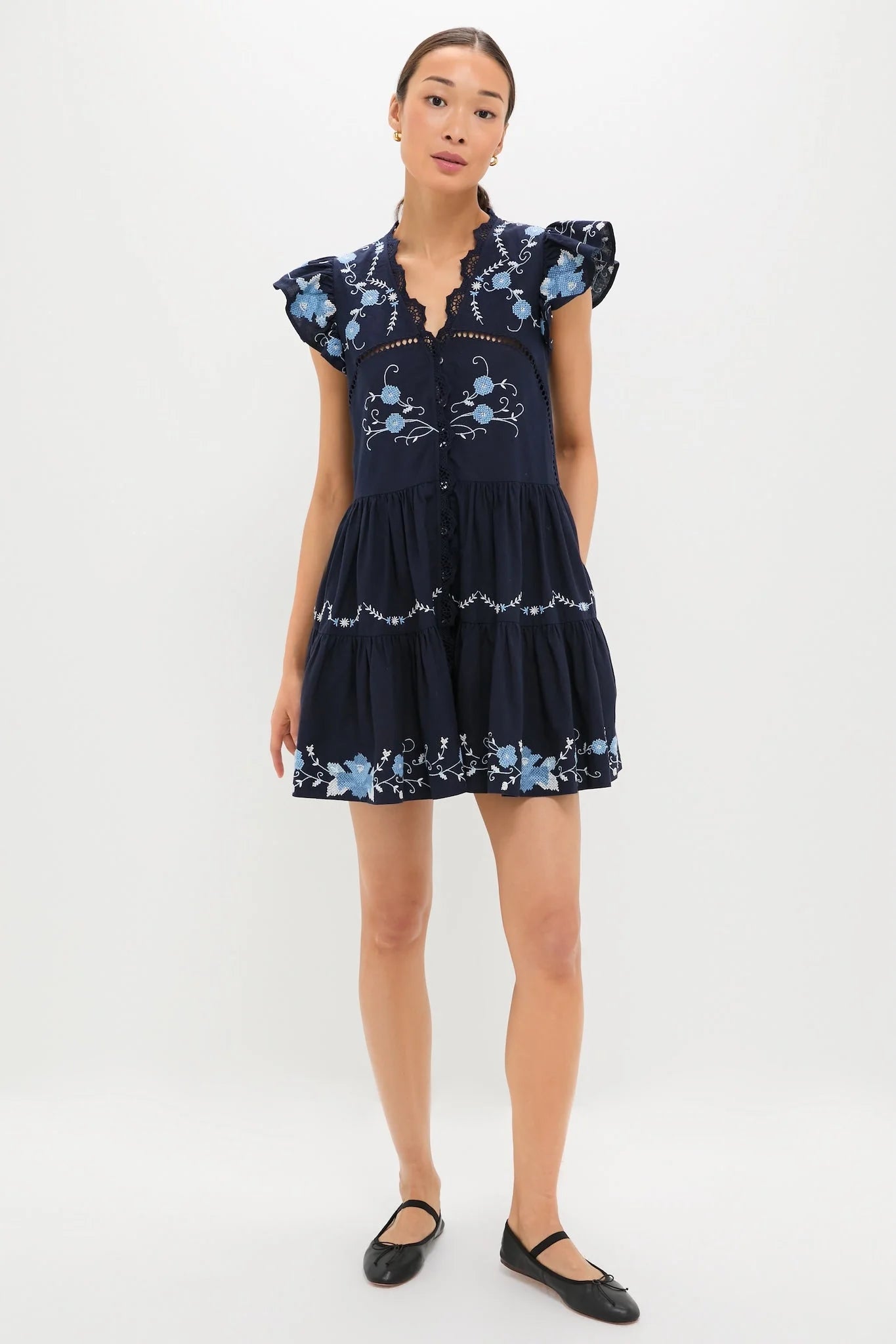 Exclusive Navy Edwina Embroidery Tunic Dress