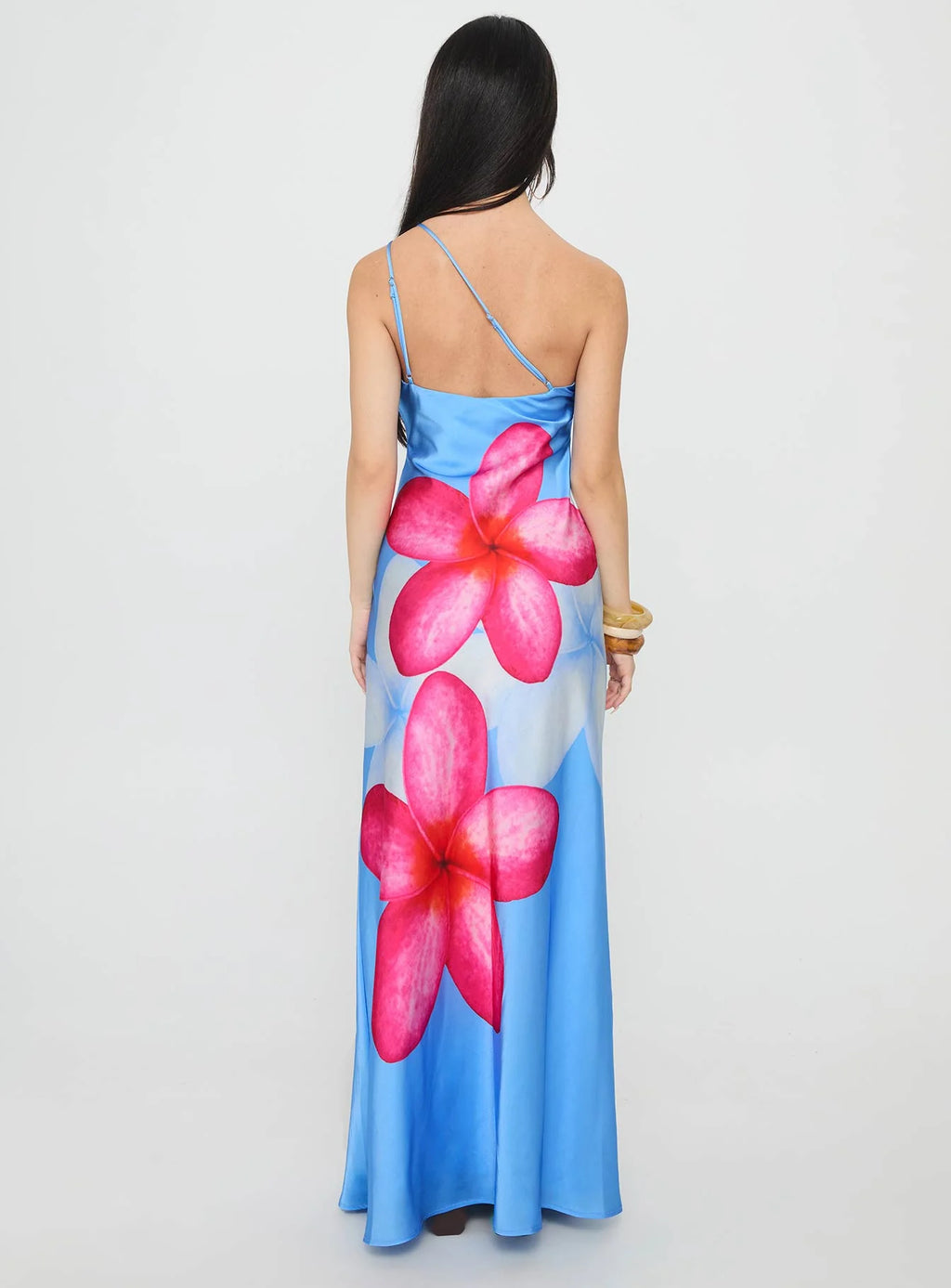 Meilana One Shoulder Maxi Dress Blue Floral