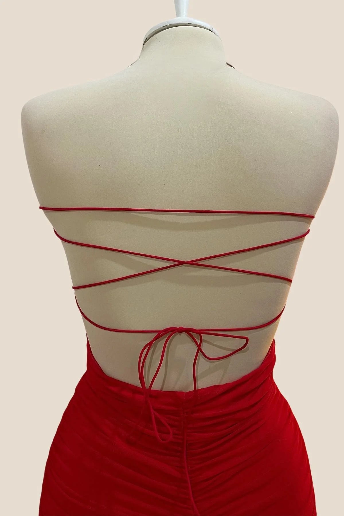 Strapless Red Bodycon Lace-up Short Dress