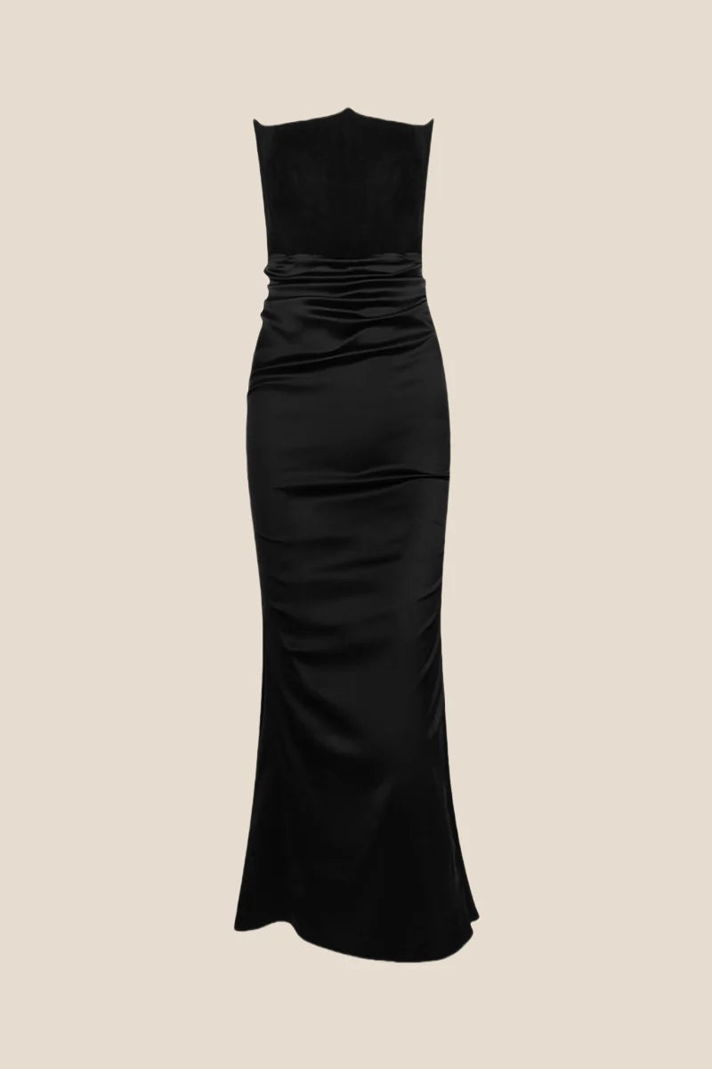 Strapless Red Ruched Mermaid Long Dress