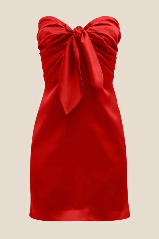 Strapless Navy Blue Tie Front Short Dress