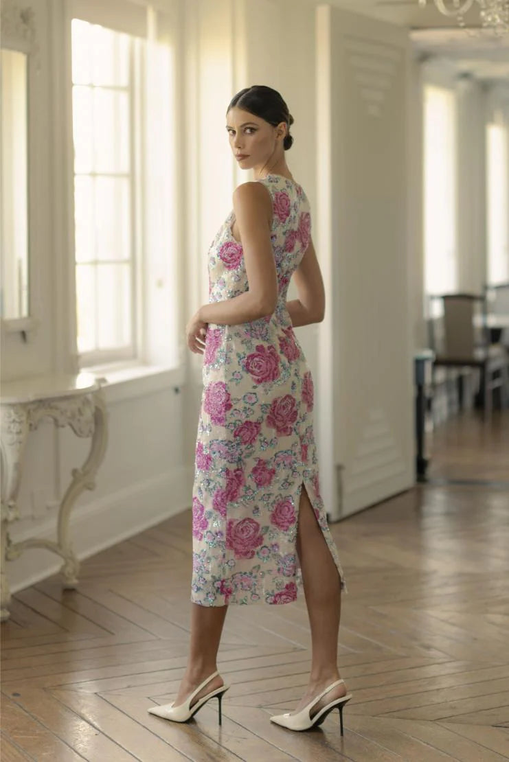 Charlotte Floral Sequin Midi Dress