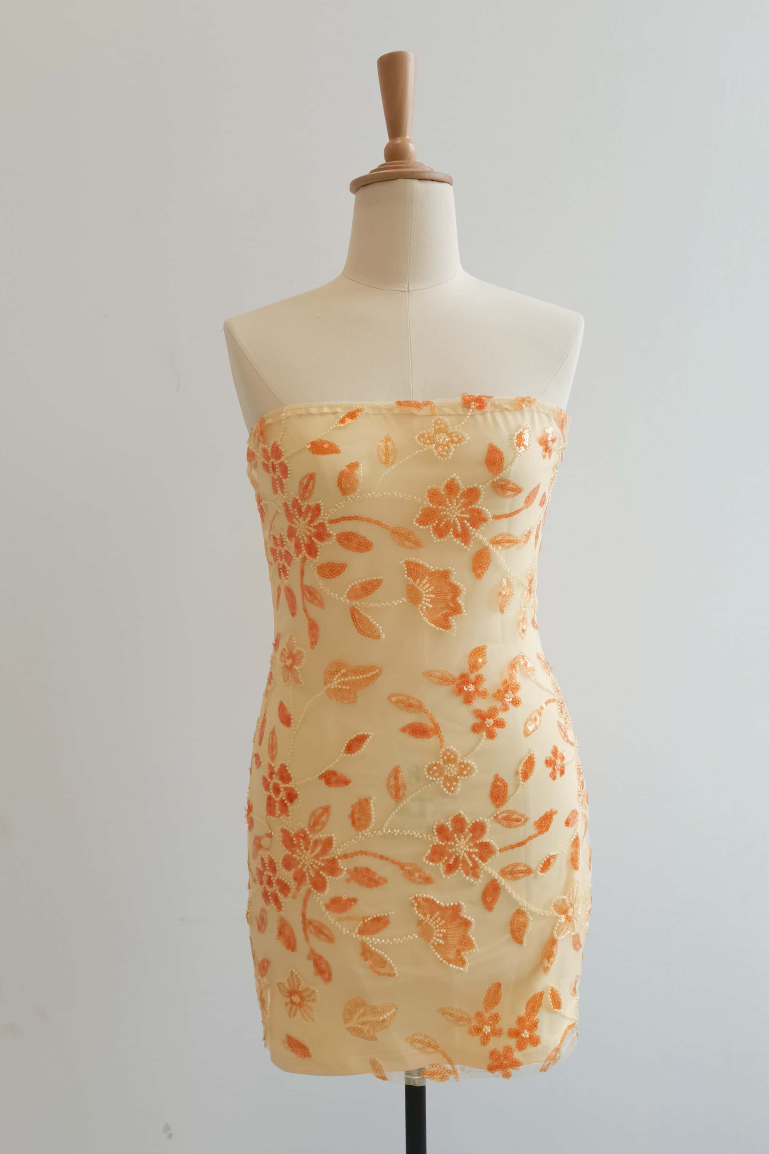 Strapless Pink Beaded Flowers Tight Short Dress