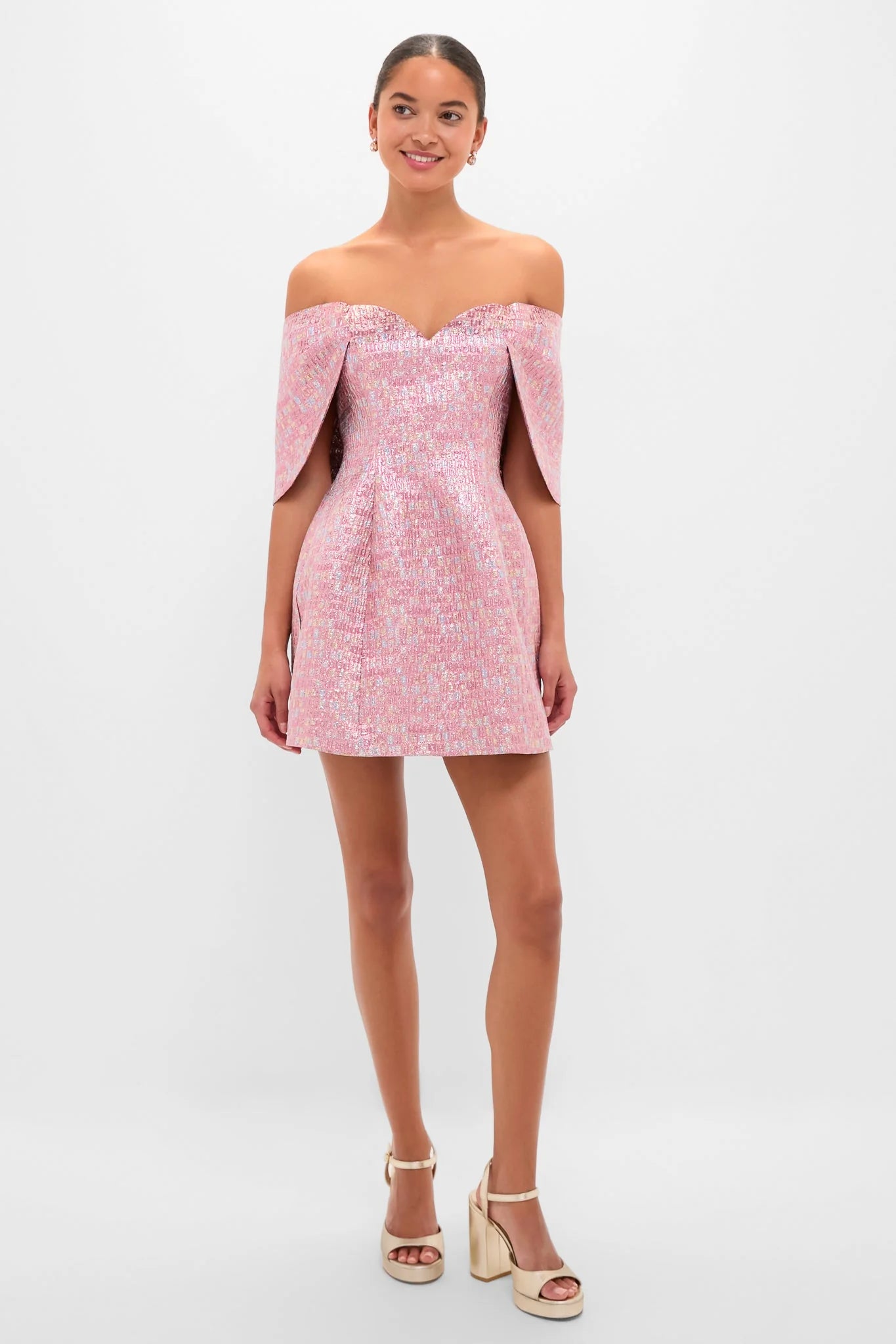 Pink Multi Jacquard Off-the-Shoulder Kara Mini Dress