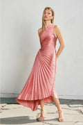 Shelly Asymmetrical Pleated Maxi Dress - Pink
