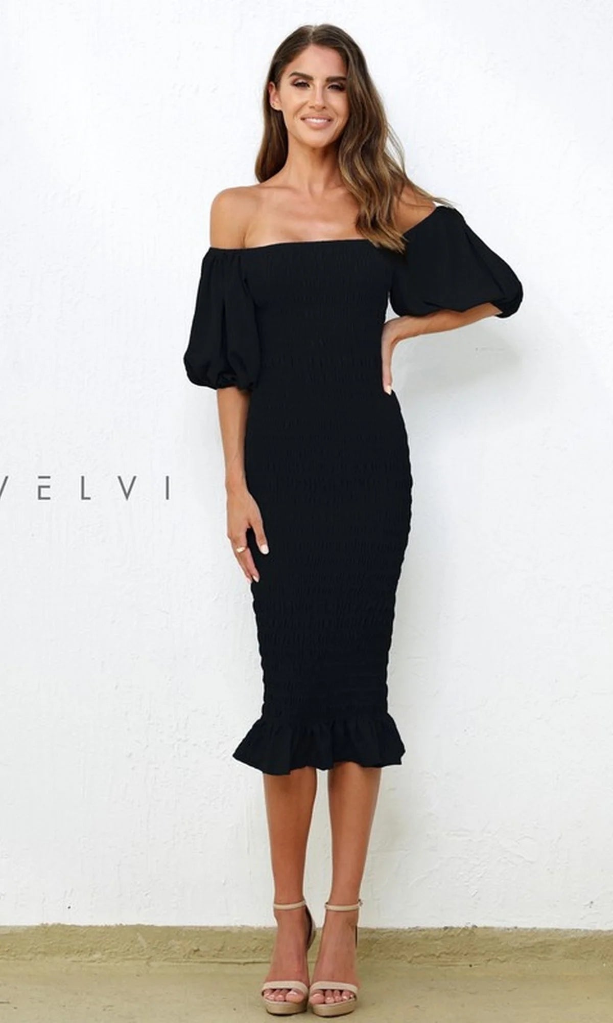 Skyla by Velvi Midi Wedding Guest Dress
