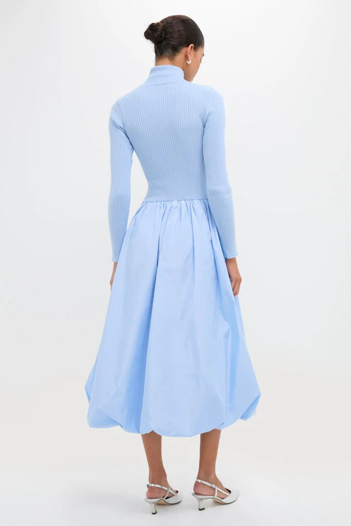 Ice Blue Mixed-Media Michaela Midi Dress