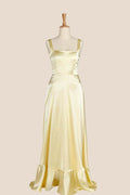 Yellow Soft Sati Square Neck A-line Maxi Dress