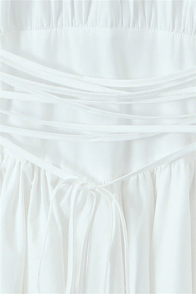 White Lace Patchwork Cotton Short Dress