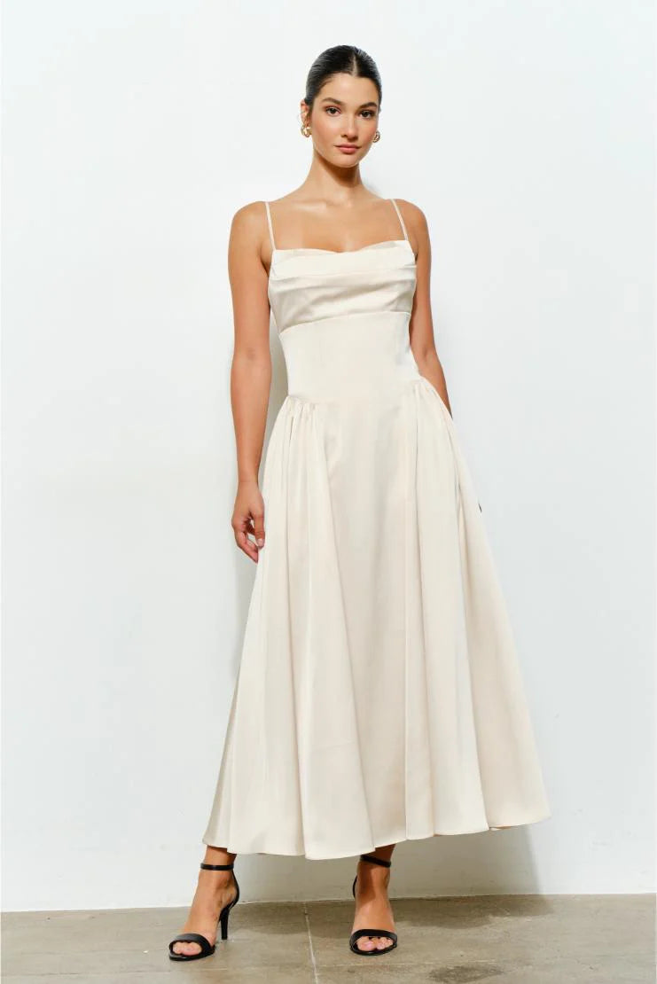 Jessie Satin A-Line Midi Dress - Ivory