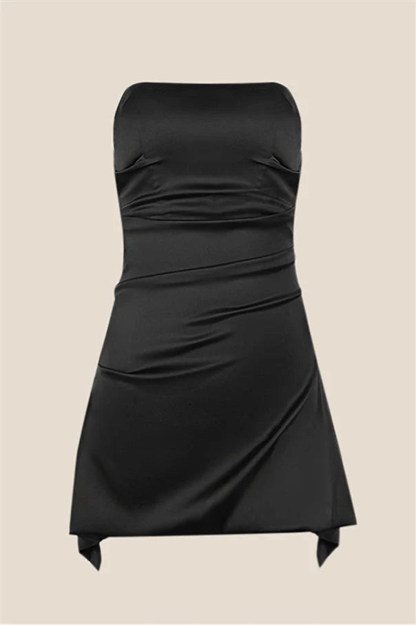 Strapless Navy Blue Ruched Short Dress