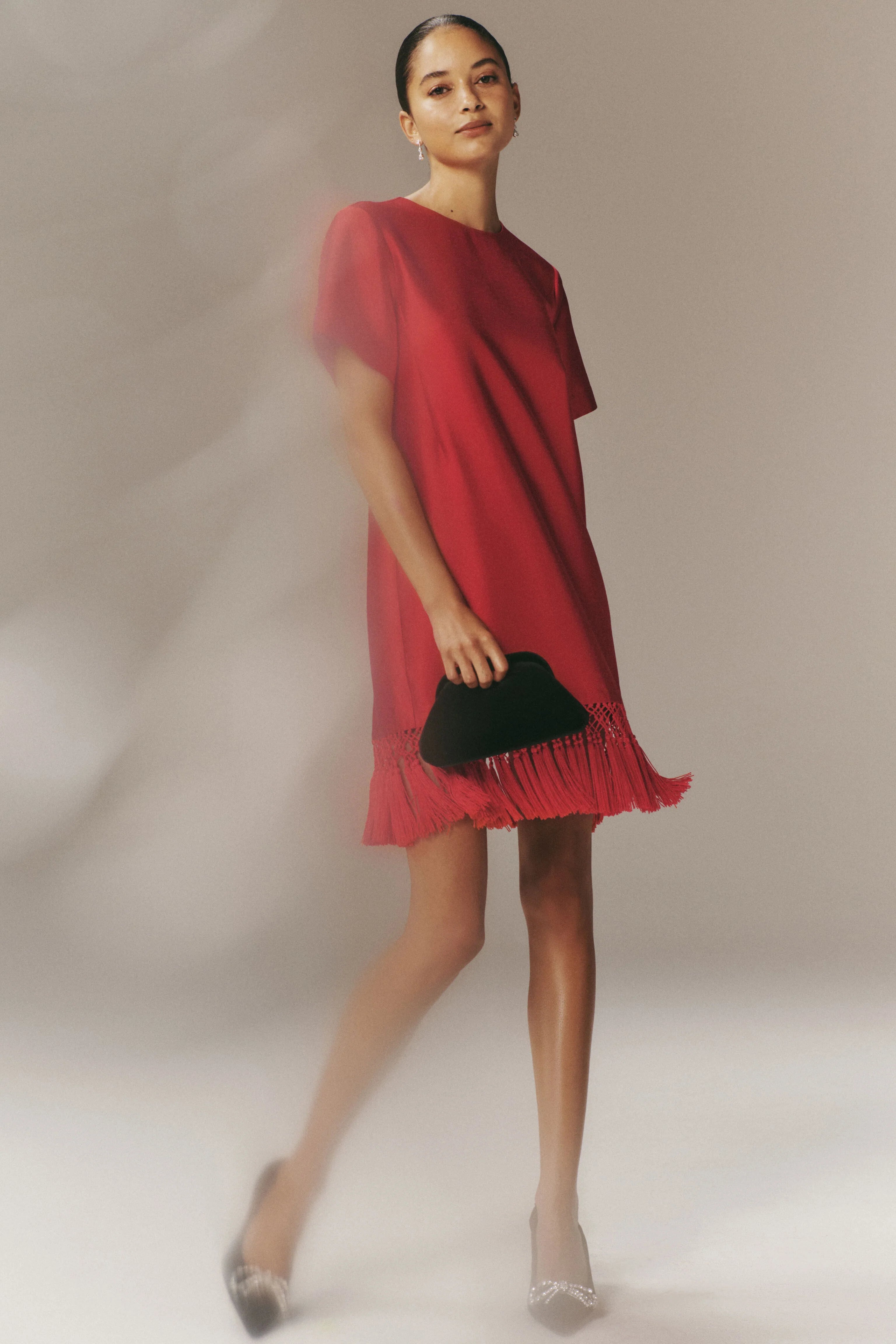 Red Dupioni Tassel Downing Dress