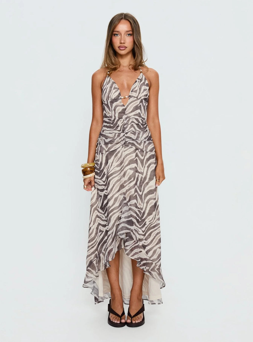 Roxine Asymmetrical Halter Maxi Dress Animal Multi