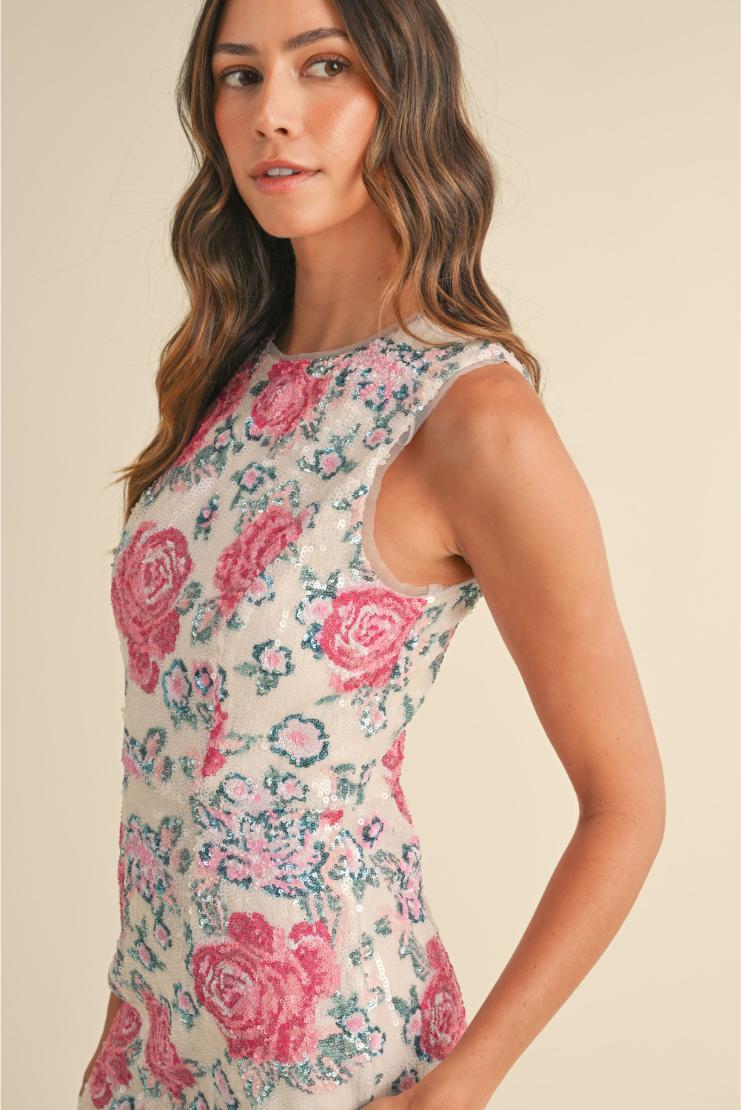 Charlotte Floral Sequin Midi Dress