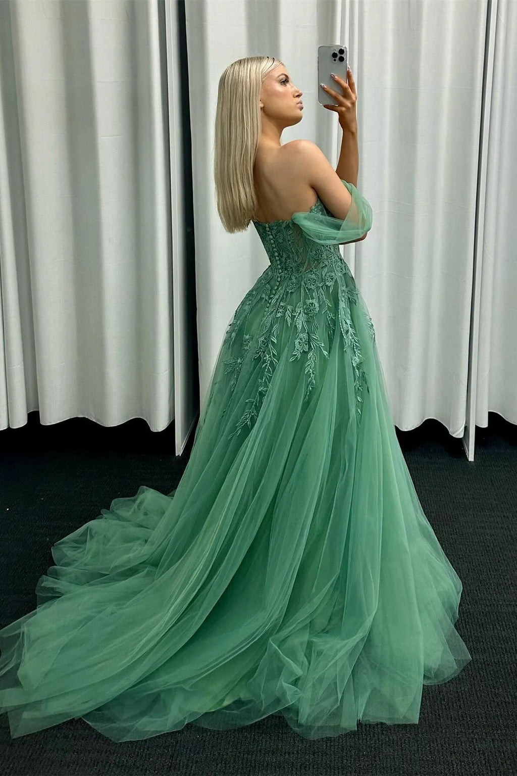 Yellow Floral Embroidery Strapless A-line Formal Dress