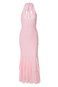 Halter Plunge Pink Fitted Ruffle Dress