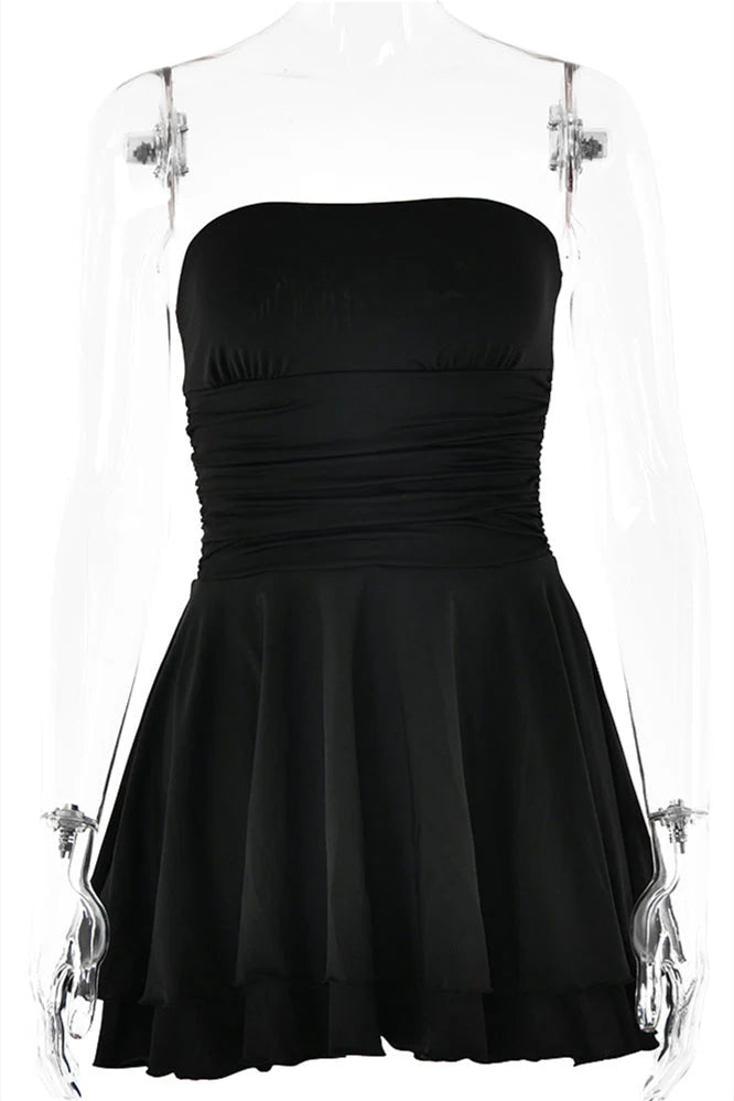 Strapless Pink Ruffle Ruched Short Dress