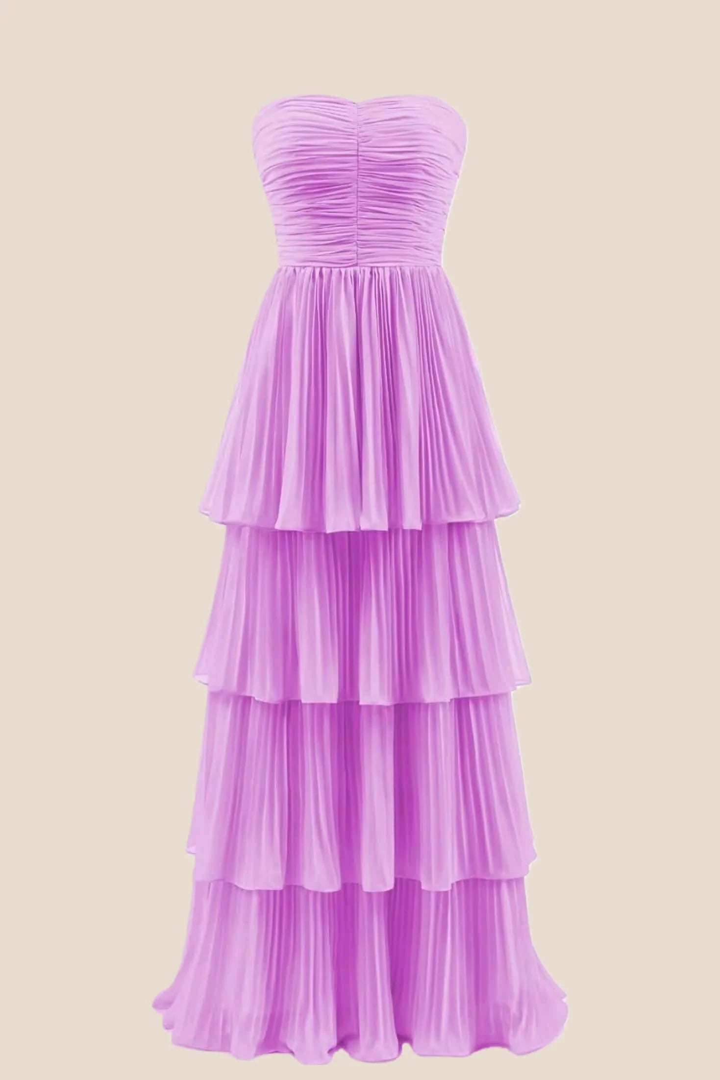 Hot Pink Chiffon Pleated A-line Tiered Maxi Dress