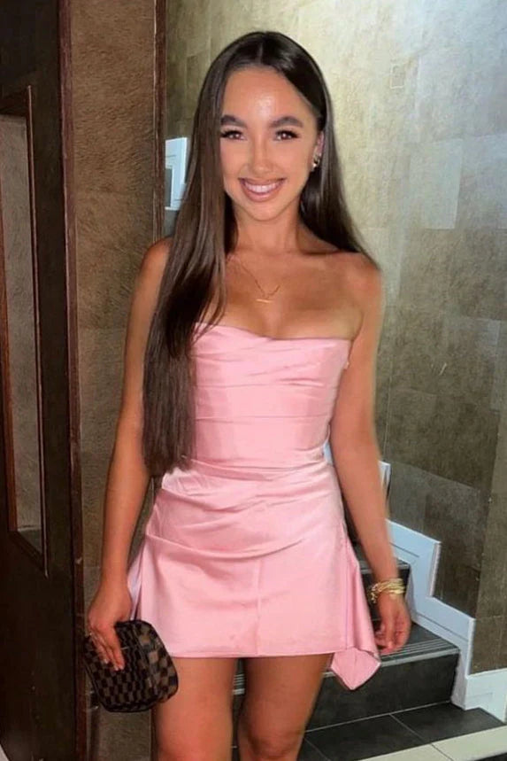 Strapless Jade Ruched Short Homecoming Dress