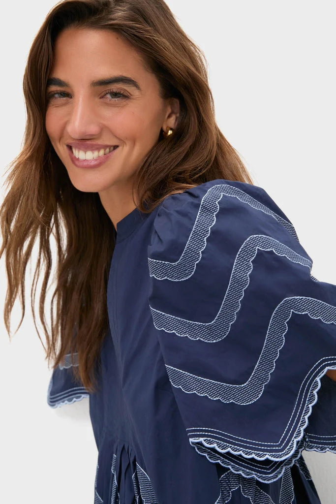 Navy Embroidered Weston Mini Dress