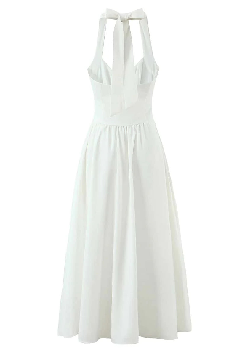 Halter Pink Midi Dress with Buttons